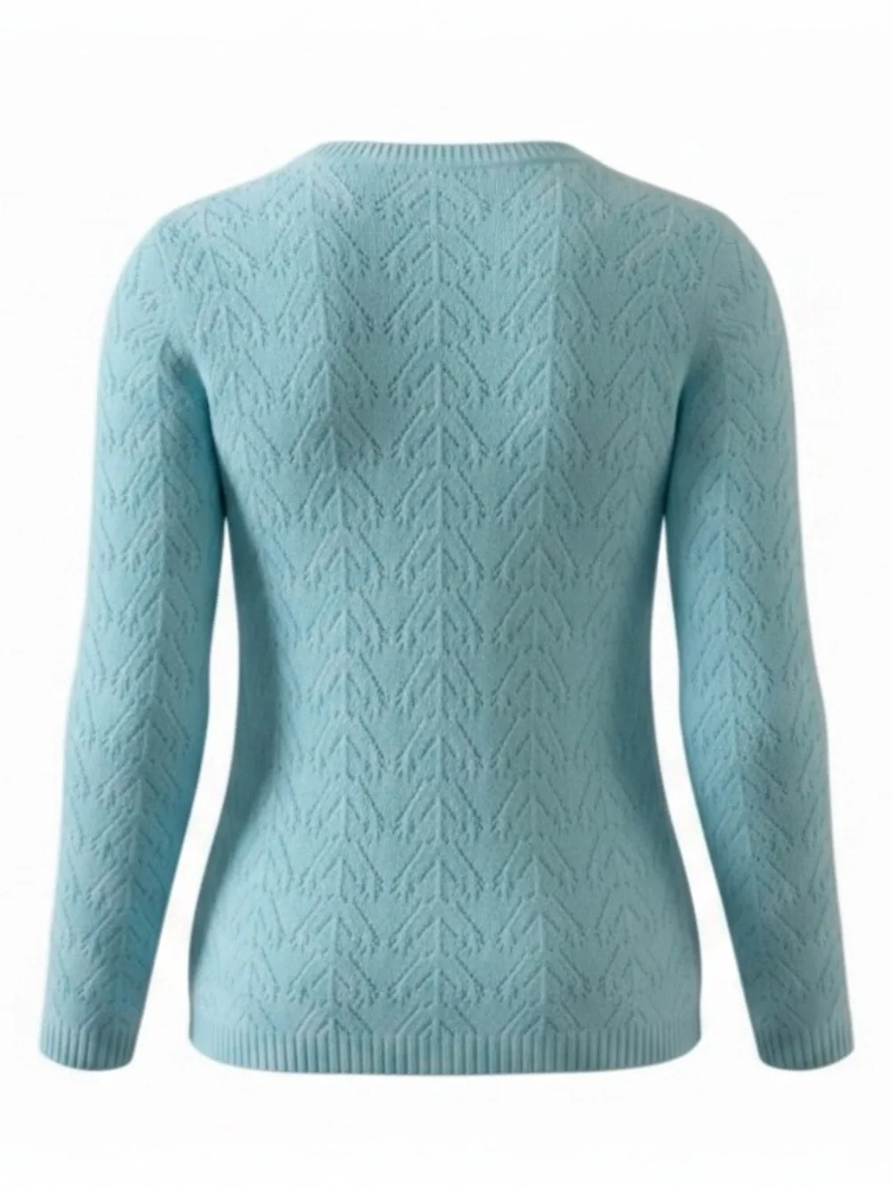 Talbots Light Aqua Blue Crewneck Long Sleeve Pointelle Knit Sweater Size Small